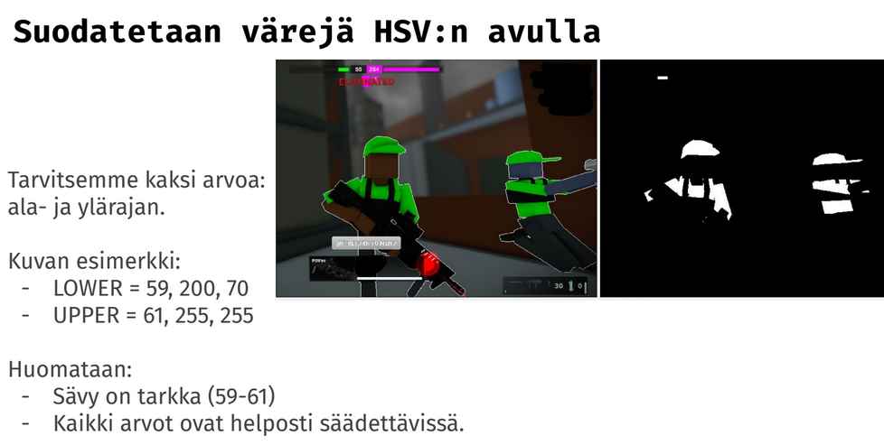 Miten värit suodatetaan Unibotissa dia