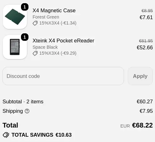 Xteink X4 and case in shopping cart